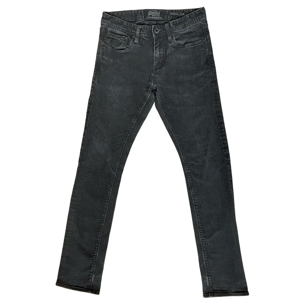 Mens SuperDry Corporal Slim Jeans Stretch Slim Straight Black Denim W30 L31.5”